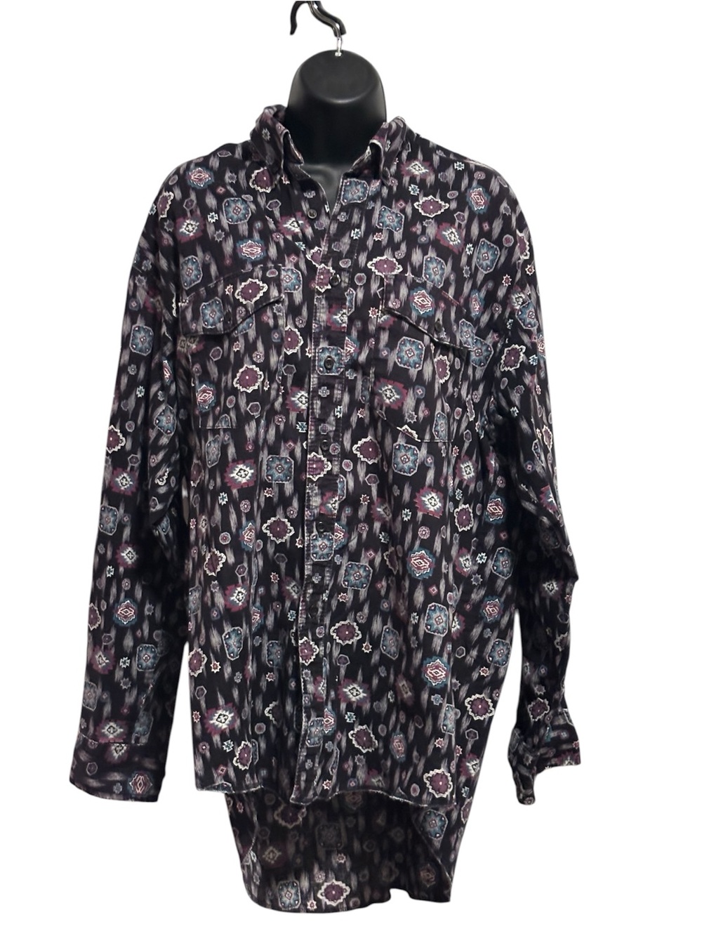 Vintage Wrangler Men’s Patterned Long-Sleeve Button-Up Jacket - Black & Burgundy